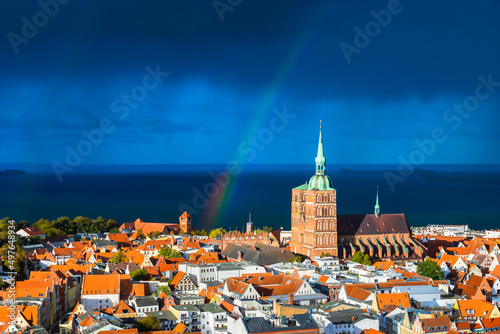 Stralsund, Germany - The Town Skyline and a Rainbow