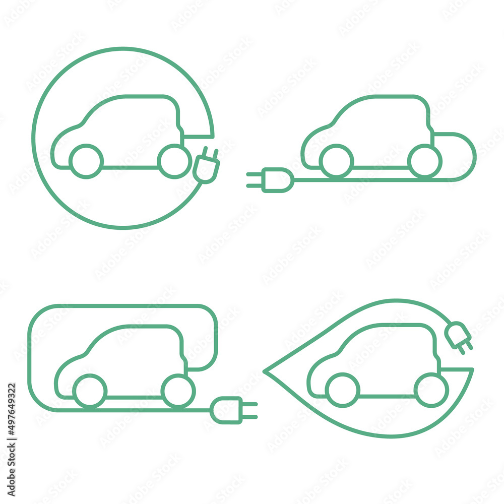 Set of Electric car logo, icon, Eco Vehicles Symbol, Design template linear minimal. Vector illustration. Set of Electric car logo, icon, Eco Vehicles Symbol, Design template linear minimal. Vector illustration.