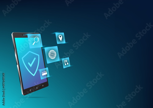 Wallpaper Mural Smartphone isometric Protection network security and safe your data concept, Cyber security, internet application security, Vector illustration Torontodigital.ca