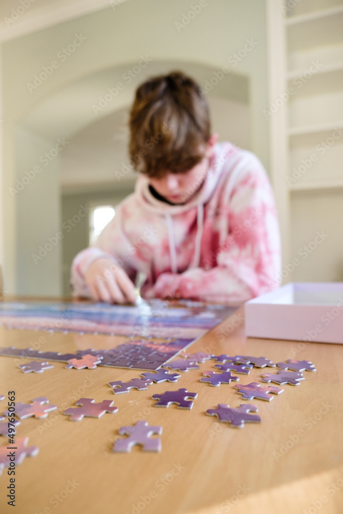 Teenager Solving a Jigsaw Puzzle Teenager Solving a Jigsaw Puzzle