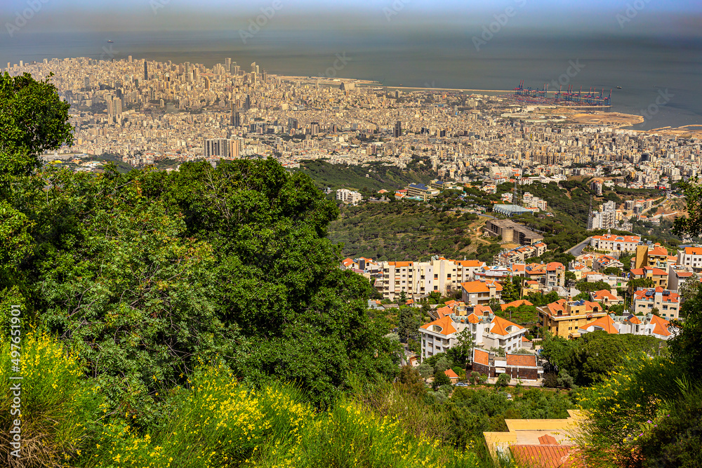 Obraz premium Lebanon. Beirut, capital of Lebanon. Skyline of the city seen from Beit Mary village