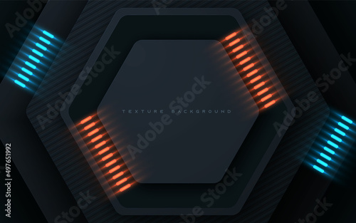 Hexagon 3D layers modern black background with orange and blue neon light
