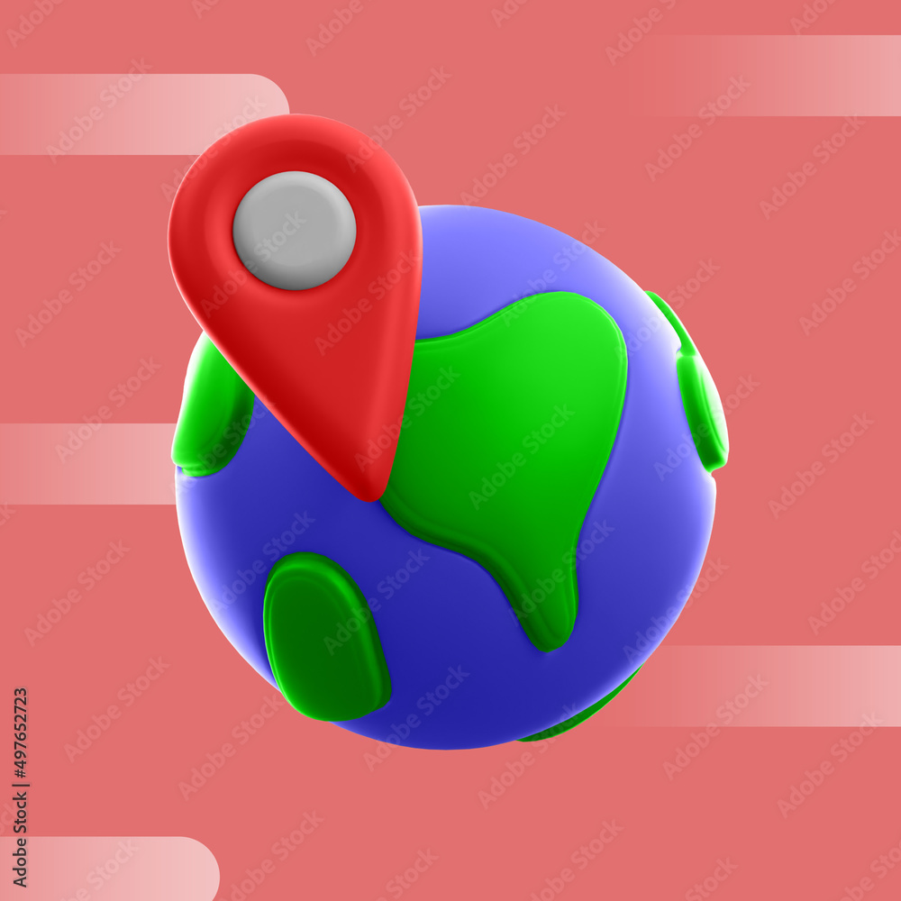 3d rendering global earth location icon 3d rendering global earth location icon