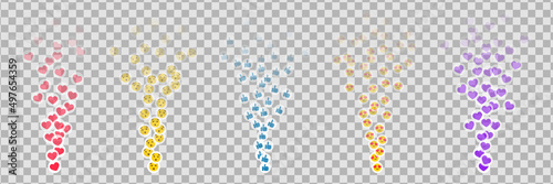 Likes flying up for stories and live streams. Colorful like and thumb icons for social media ui. Vector illlustration isolated in transparent background