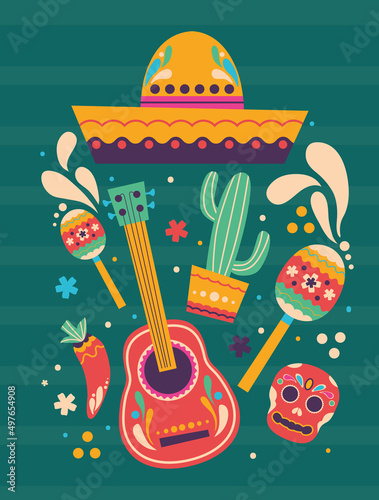 mexican guitar and hat