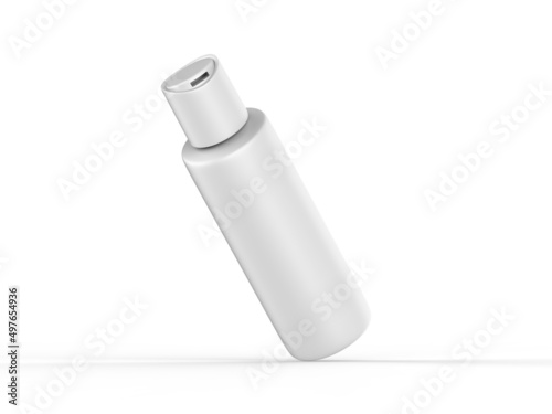 Blank cosmetic bottle with disc press cap for branding and mock up, ready for design presentation, 3d render illustration.