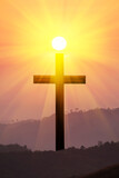 The concept of the Christian faith. cross, mountain and light