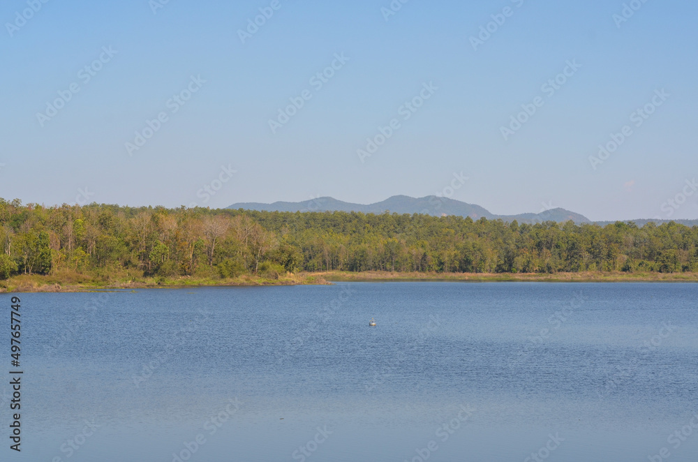 Landscape lake and mountain forest at Maepuem national park at Phayao province of Thailand