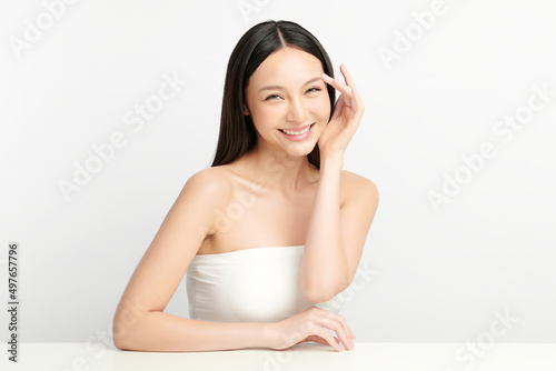 Beautiful young asian woman with clean fresh skin on white background  Face care  Facial treatment  Cosmetology  beauty and spa  Asian women portrait.