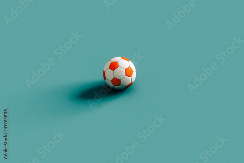 Soccer balls ona  blue background. 3d render with copy space photo