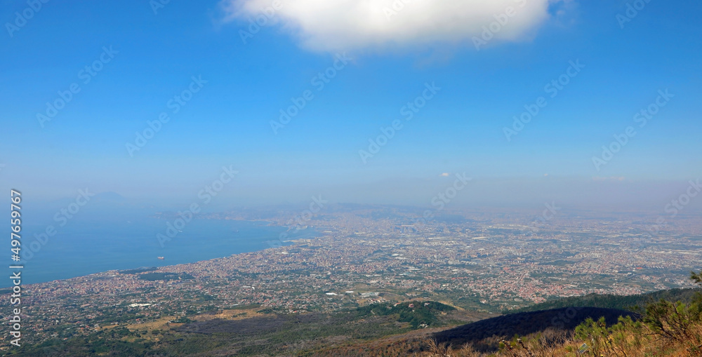 panorama of the Gulf of Naples seen from Vesuvius in Central Italy