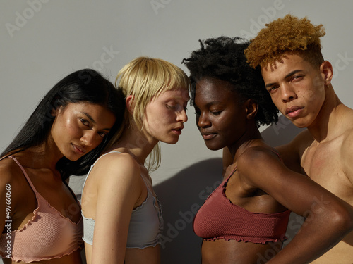 Different skin tones group portraits  body positivity - natural hair
 photo