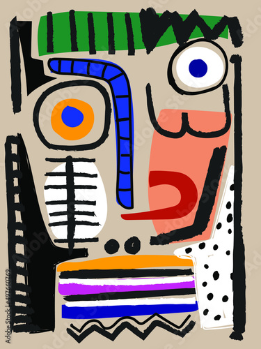 People portrait in modern abstract, decorative,ethnic style vector illustration.