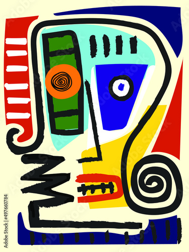 People portrait in modern abstract, decorative,ethnic style vector illustration.