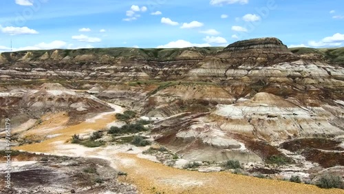 Mountains and hills where dinosaur bones are found in Alberta Canada. photo