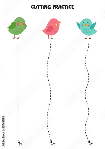 Cutting practice for children with cute birds.