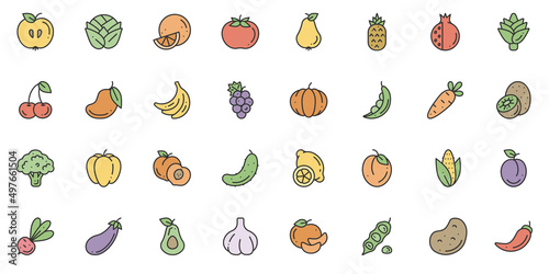 Set of outline minimalistic icons of fruit and vegetable for mobile concepts and web apps. Collection modern infographic logo. Simple pattern. Vector flat illustration