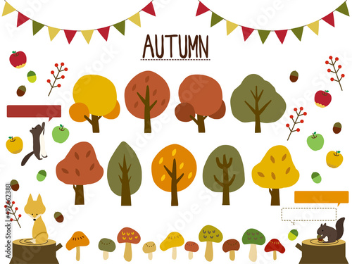 木のイラストセット(秋)