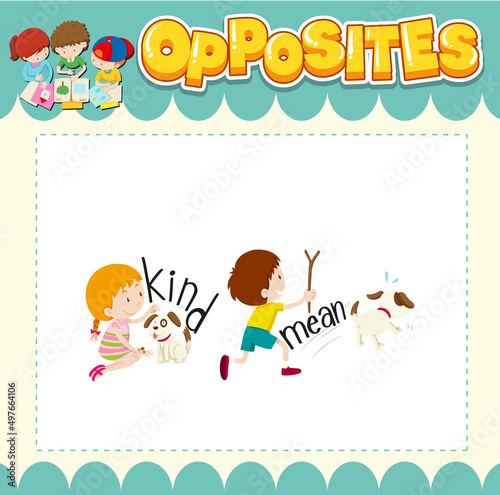 Education word card of English opposites word