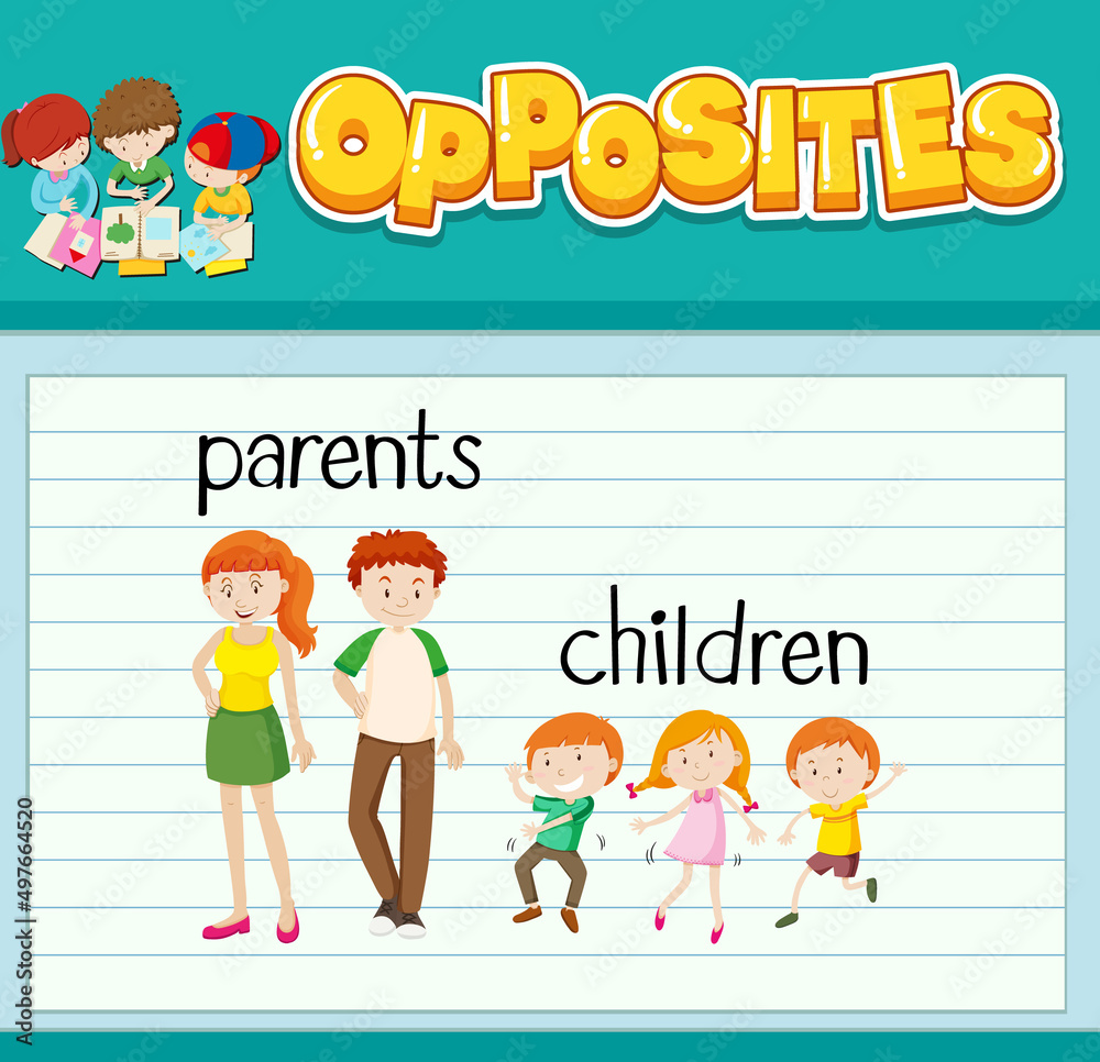 Education word card of English opposites word Education word card of English opposites word