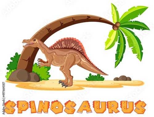 Scene with dinosaurs spinosaurus on island
