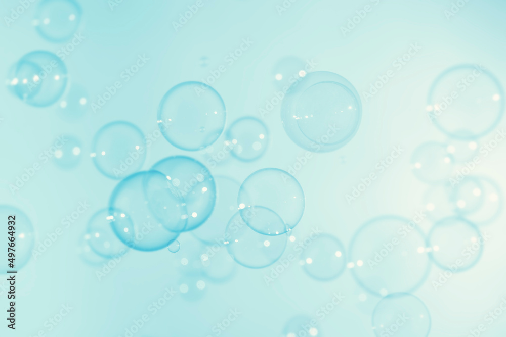 Transparent Blue Soap Bubbles Background. Soap Sud Bubbles Water	