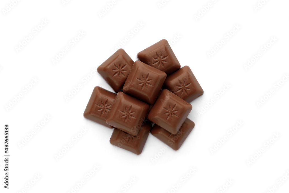 Chocolate pieces with strawberry filling isolated on white background. Chocolate pieces with strawberry filling isolated on white background.