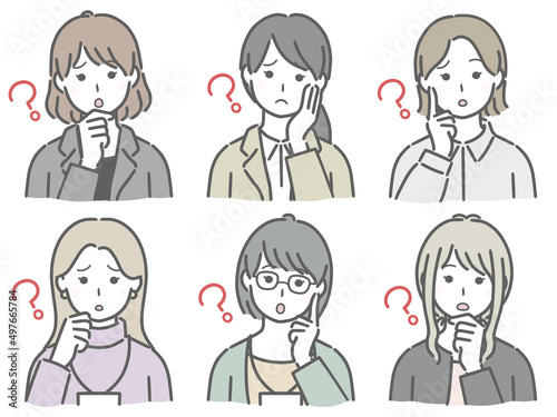 疑問に思う女性の上半身セット（仕事向きの服装）