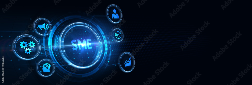 The concept of business, technology, the Internet and the network. virtual screen of the future and sees the inscription: SME. 3d illustration The concept of business, technology, the Internet and the network. virtual screen of the future and sees the inscription: SME. 3d illustration