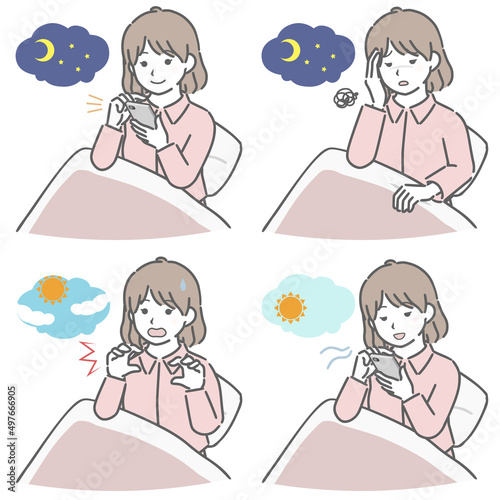 布団に入る若い女性