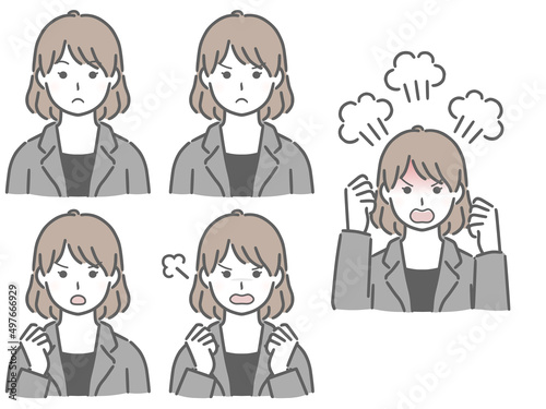 怒る表情の強弱　スーツの若い女性