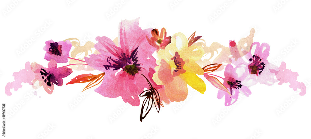 Watercolor hand painted pink floral design. High quality illustration