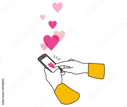 SNSでボタンを押す女性の手元