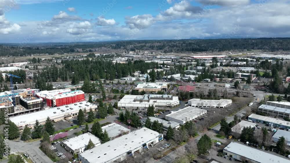Cinematic aerial drone trucking shot of construction by the WA-520 exchange near Redmond Town Center mall and Marymoor Park, Lake Sammamish in Redmond, Washington, near Bellevue Cinematic aerial drone trucking shot of construction by the WA-520 exchange near Redmond Town Center mall and Marymoor Park, Lake Sammamish in Redmond, Washington, near Bellevue