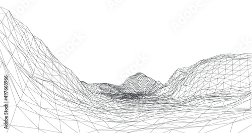 3D wireframe of contour swirl. Abstract wireframe background. vector