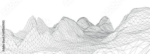 3D wireframe of contour swirl. Abstract wireframe background. vector