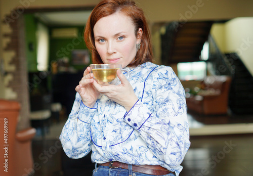 woman in Cafe. Drink tea. Have a time for yourself. Have a break. 