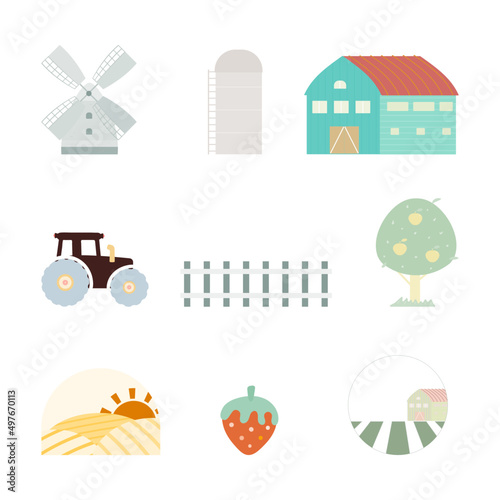 farm flat vector illustration set