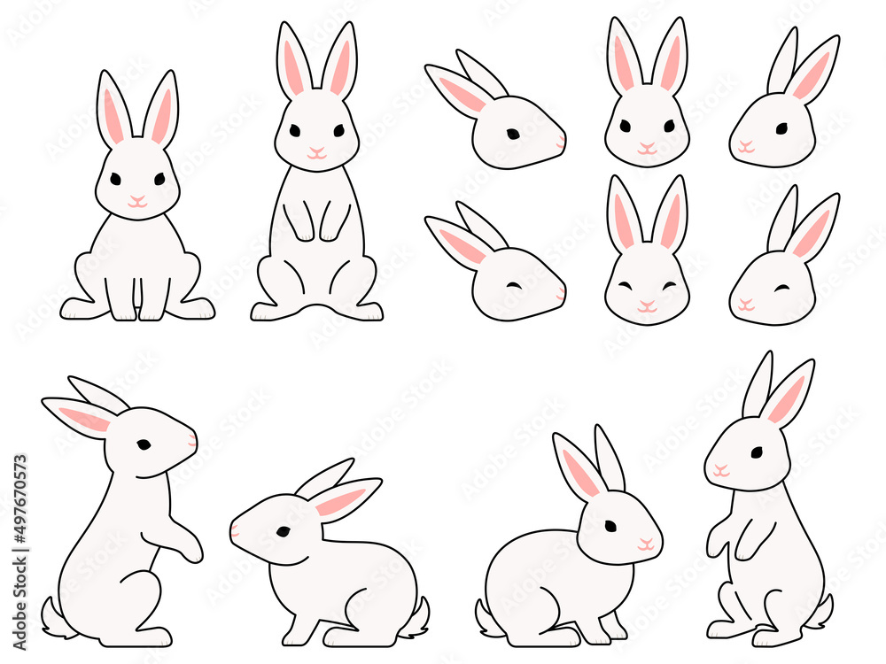 白いウサギのイラストセット