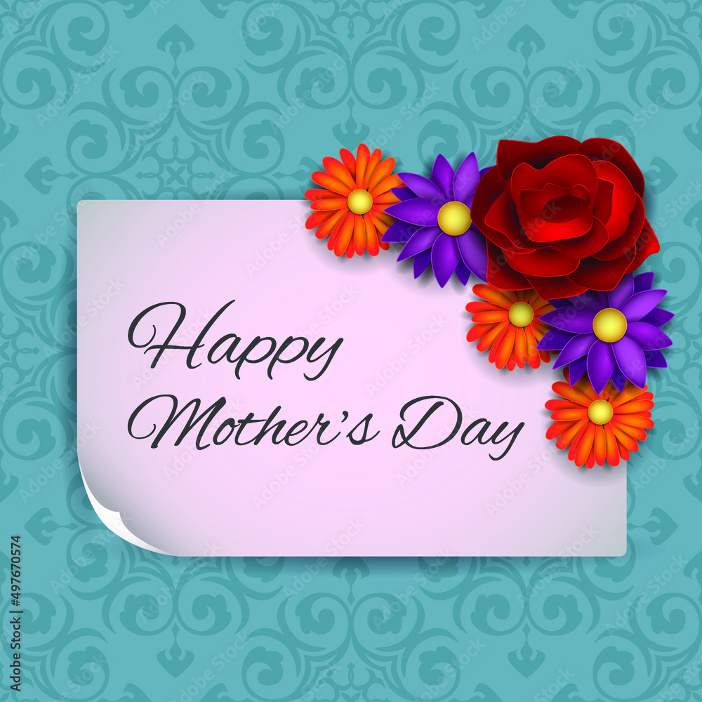 Mother's day greeting card with blossoms many colorful flowers