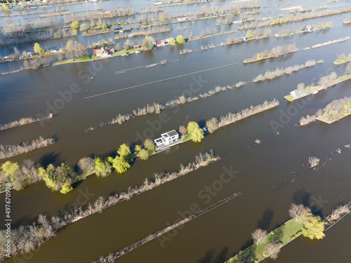 Loosdrechtse plassen harbour waterway canals and cultivated ditch nature near Vinkeveen Utrecht. Lake and water fields small islands and structured nature. Typical dutch holland sight touristic. photo