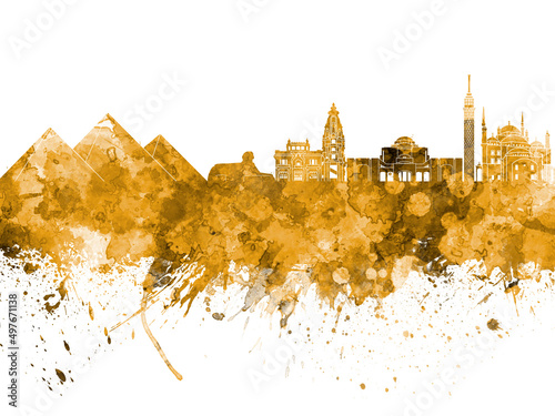 Cairo skyline in watercolor background