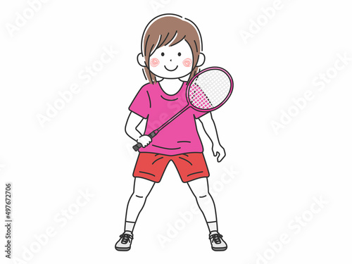 バドミントンをする女性のイラスト