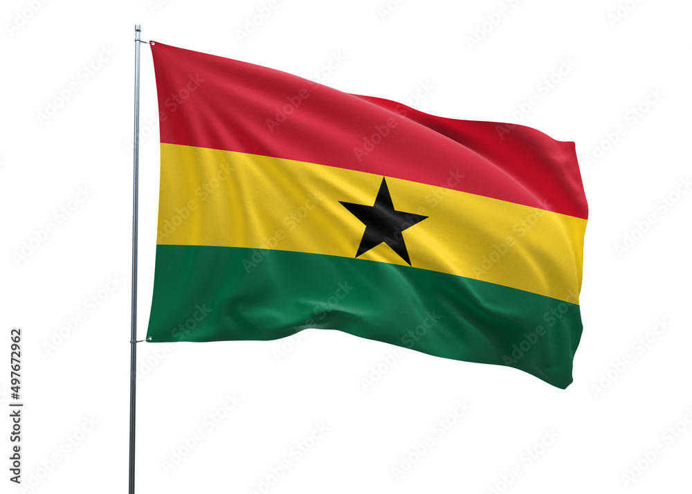 Ghana Waving Flag, 3d Flag illustration, Ghana National Flag with white