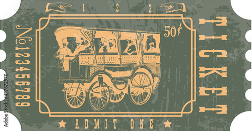 vector image of an old vintage bus ticket, omnibus