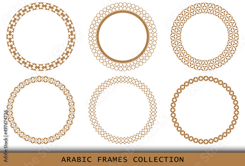 Arabic geometric round patterns set. Borders, frames. Vector illustration of round Islamic ornament