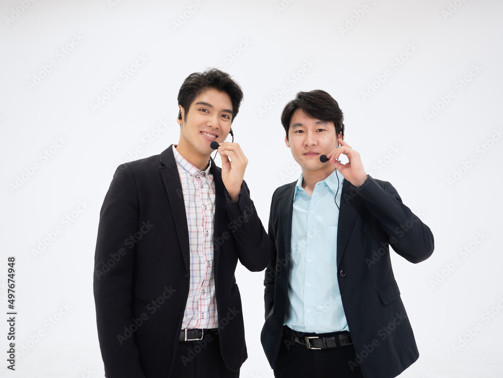 Asian handsome call center man ready to support and solve all problems for client portrait isolated on white background Asian handsome call center man ready to support and solve all problems for client portrait isolated on white background