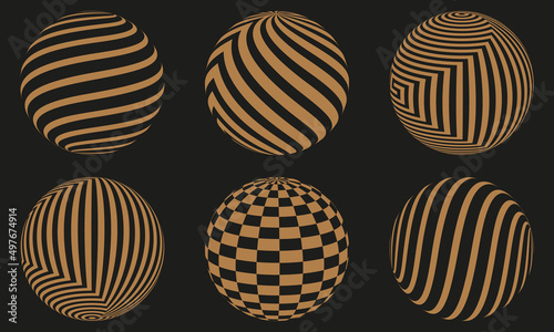 Black and golden vector sphere of lines for design of logo. Icons set