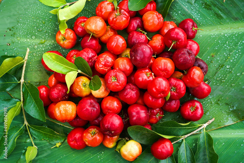 Organic Brazilian Acerola Cherry Food Background. photo