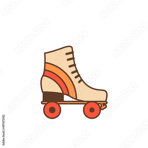 Retro roller skates outline color icon. Vintage rollerblades. Cartoon 70s 80s inspired nostalgia inline skating boots. Vector illustration isolated on white.